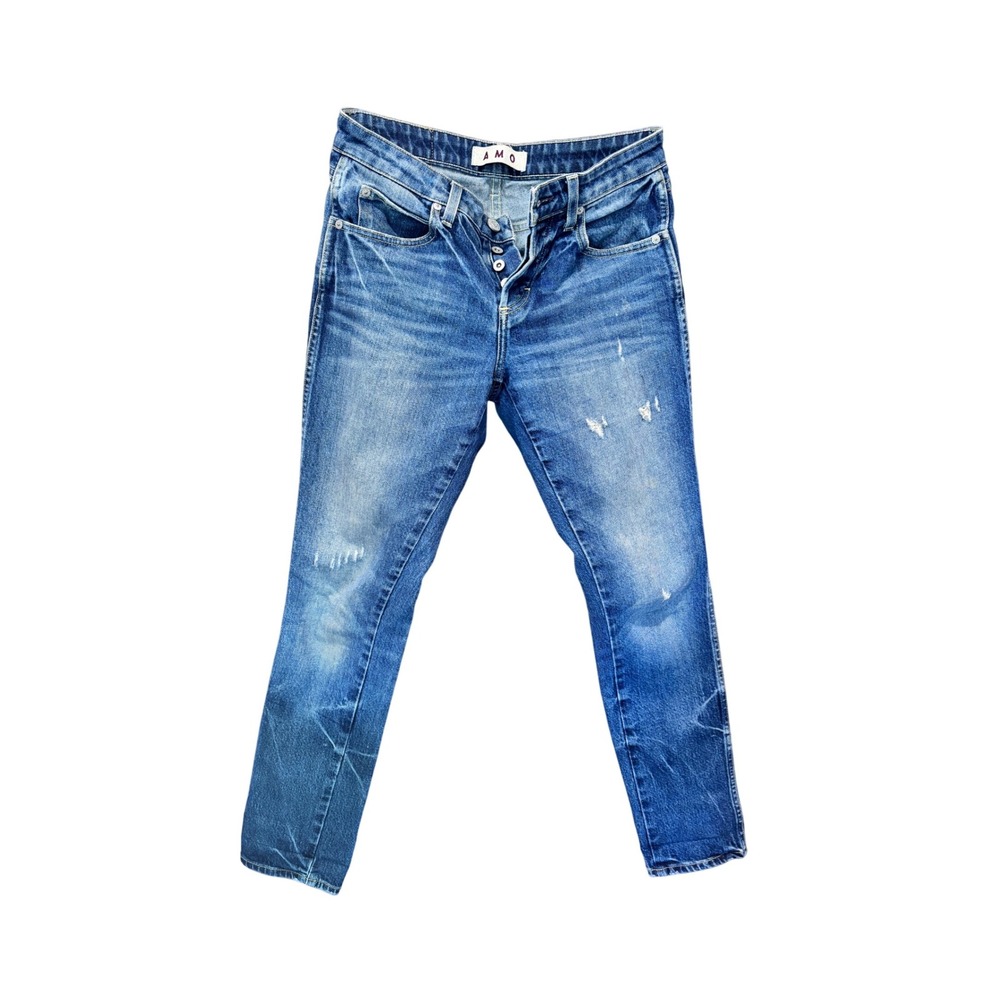 AMO Tomboy High Roller Womens Jeans Blue Denim Distressed Size 25